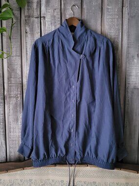 Vintage  90s Farini Slate Blue Asymmetric Mock Neck Windbreaker Jacket Sz 13/14